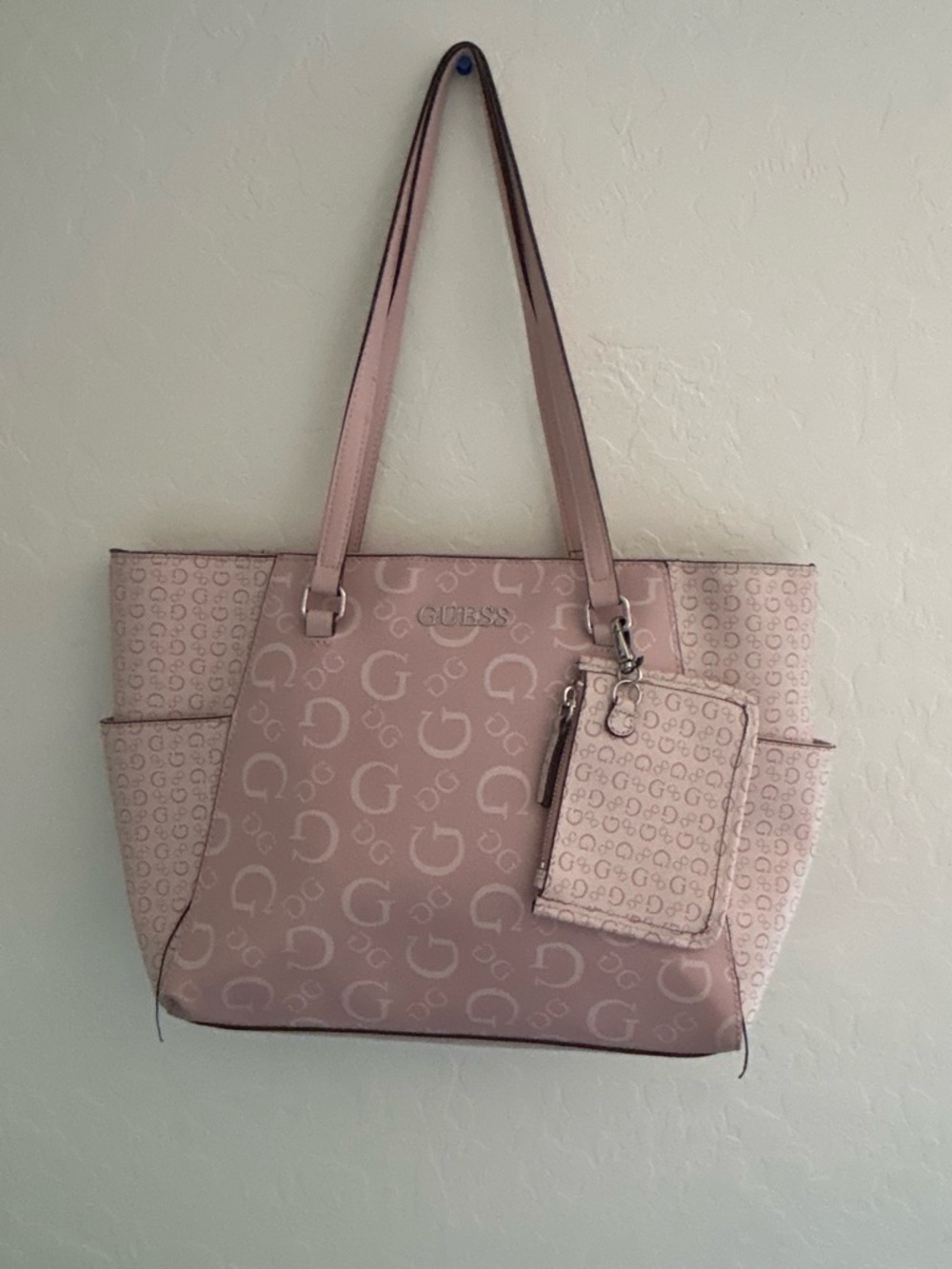 GUESS Blush Pink Logo Tote with Detachable Card Pouch